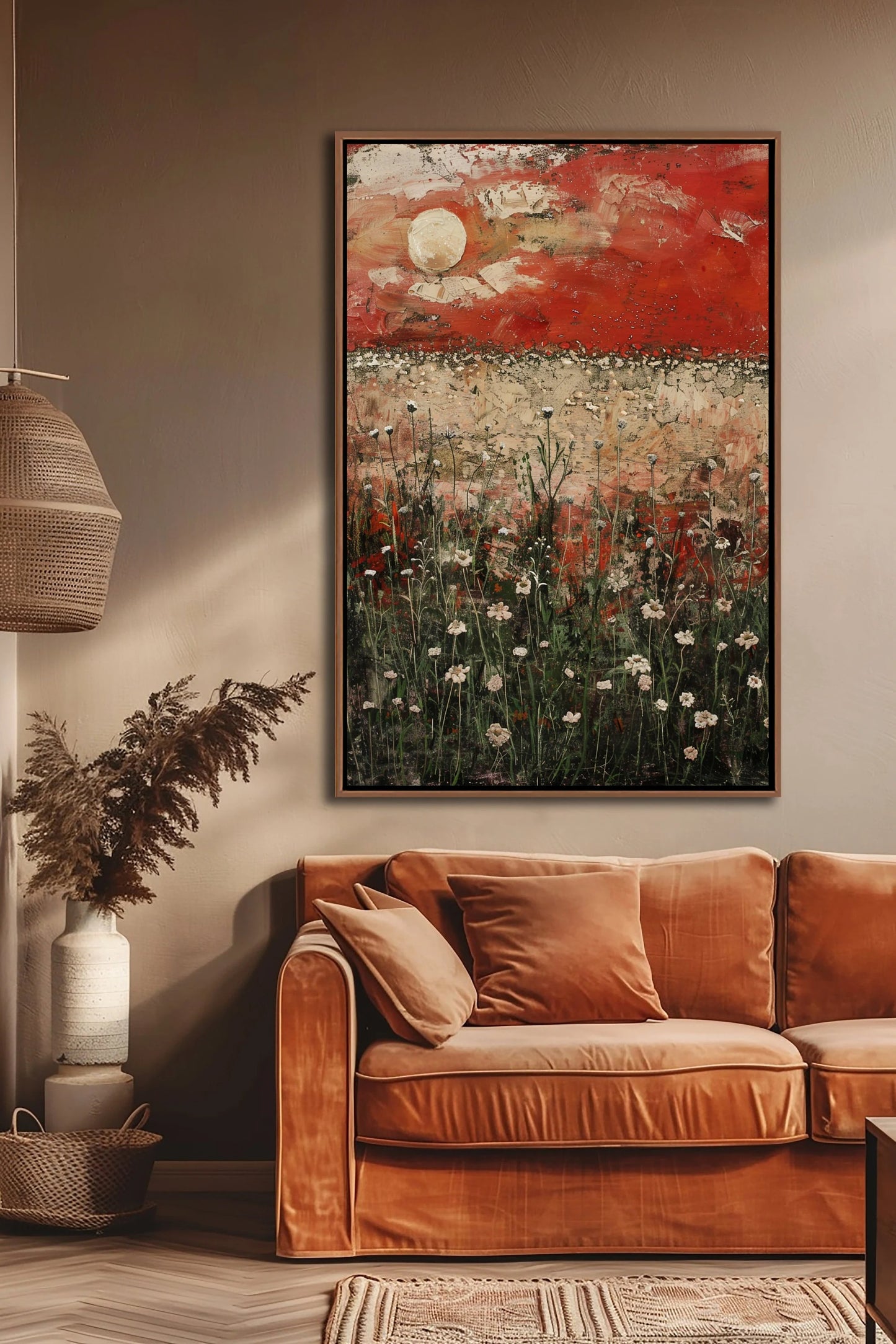 Spring Wildflowers Field Wall Art – Framed Canvas Print of Blooming Meadow, Floating Frame, Ready to Hang, Home Decor for Living Room