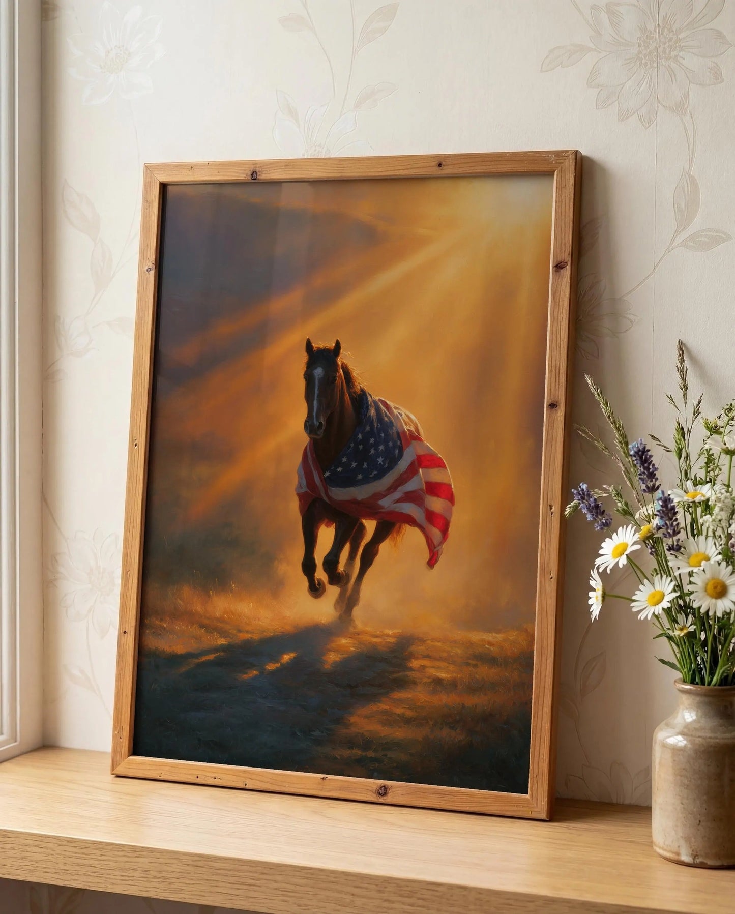 Western Wall Art, American Flag Art,Horse Prints,Western Patriot Decor