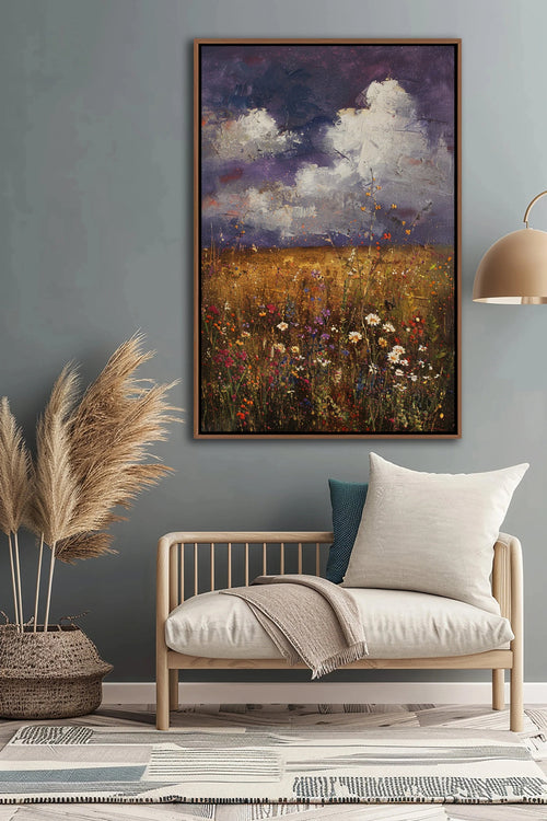 Framed Spring Wildflowers Wall Art – Field of Wildflowers Canvas Print with Floating Frame, Ready to Hang, Home Decor for Living Room Bedroom Office