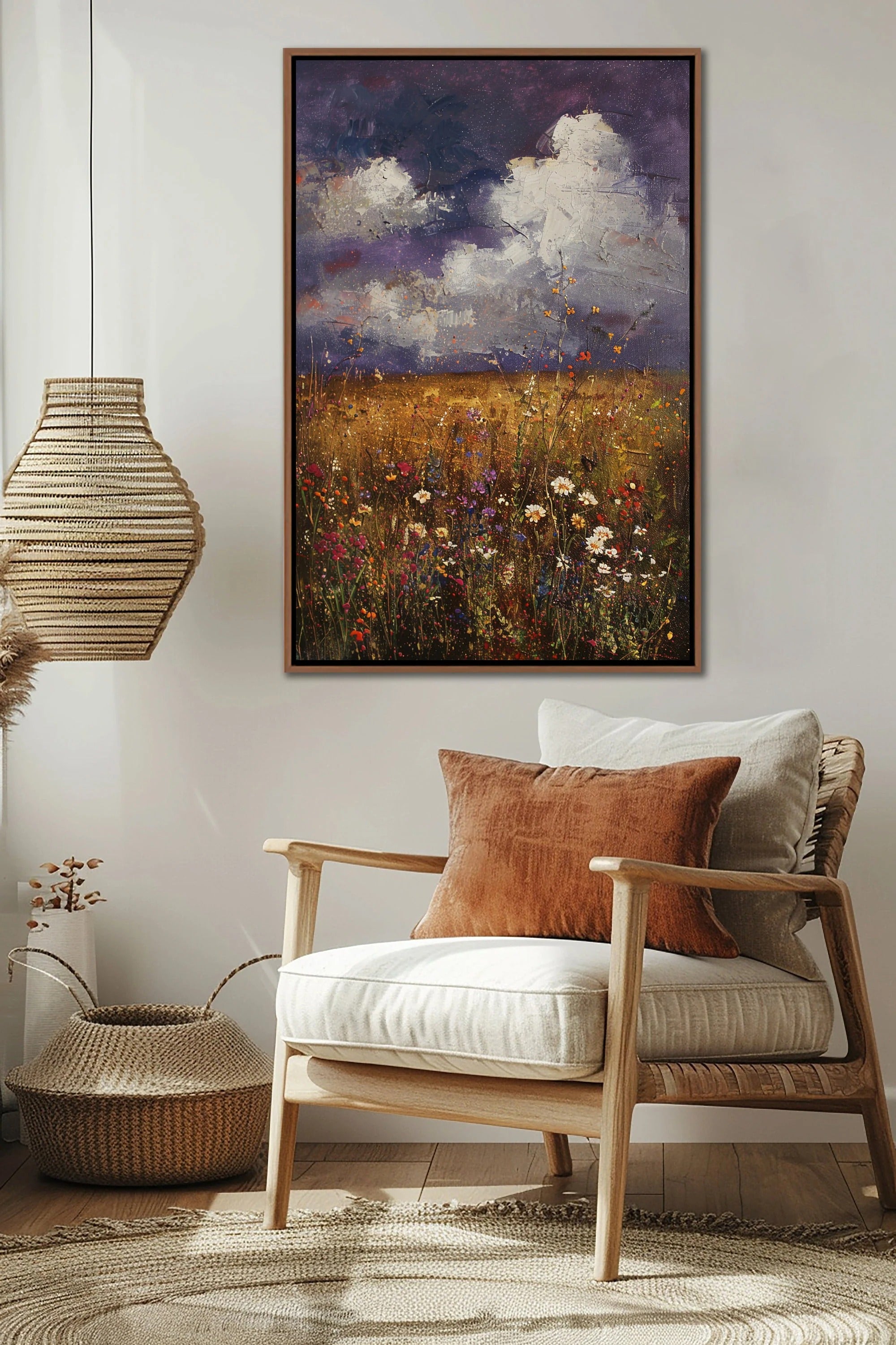 Framed Spring Wildflowers Wall Art – Field of Wildflowers Canvas Print with Floating Frame, Ready to Hang, Home Decor for Living Room Bedroom Office