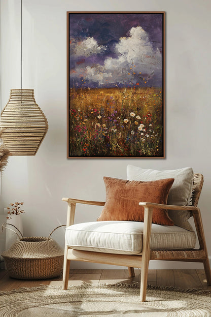 Framed Spring Wildflowers Wall Art – Field of Wildflowers Canvas Print with Floating Frame, Ready to Hang, Home Decor for Living Room Bedroom Office