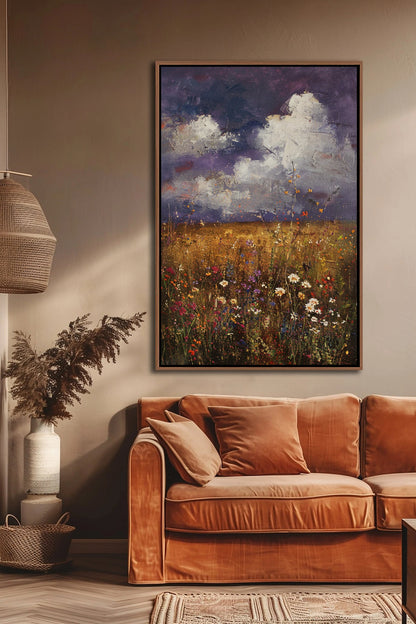 Framed Spring Wildflowers Wall Art – Field of Wildflowers Canvas Print with Floating Frame, Ready to Hang, Home Decor for Living Room Bedroom Office