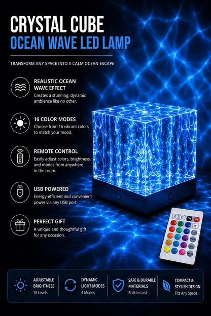 Water Wave Projector Lamp, 16 Color Crystal LED Night Light