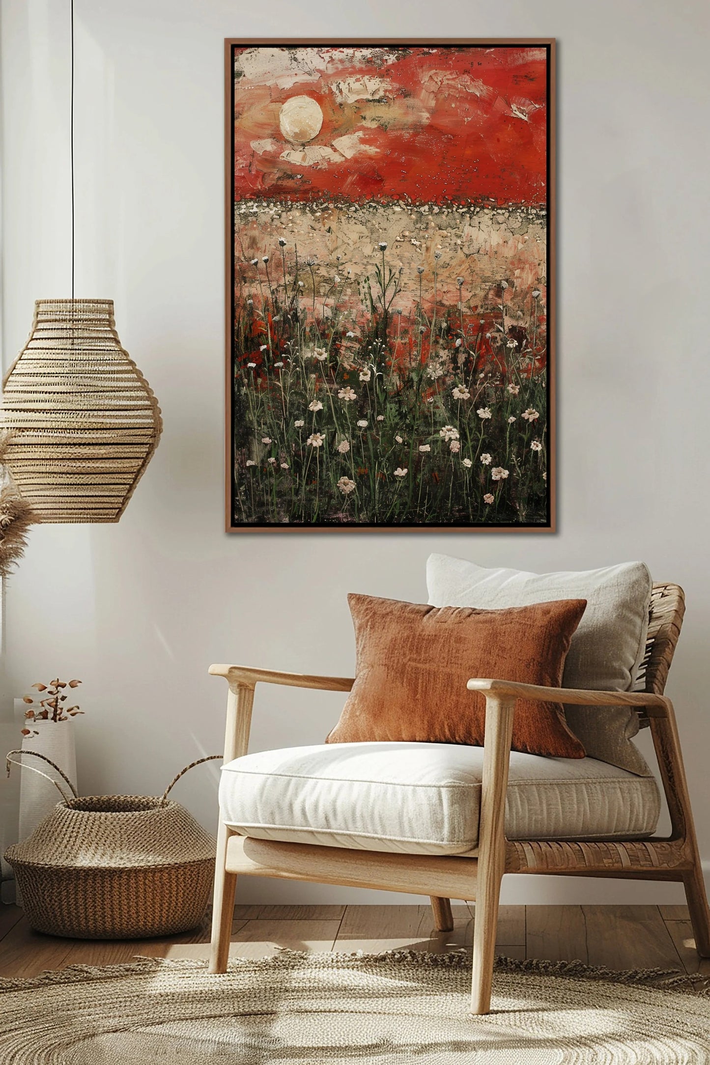 Spring Wildflowers Field Wall Art – Framed Canvas Print of Blooming Meadow, Floating Frame, Ready to Hang, Home Decor for Living Room