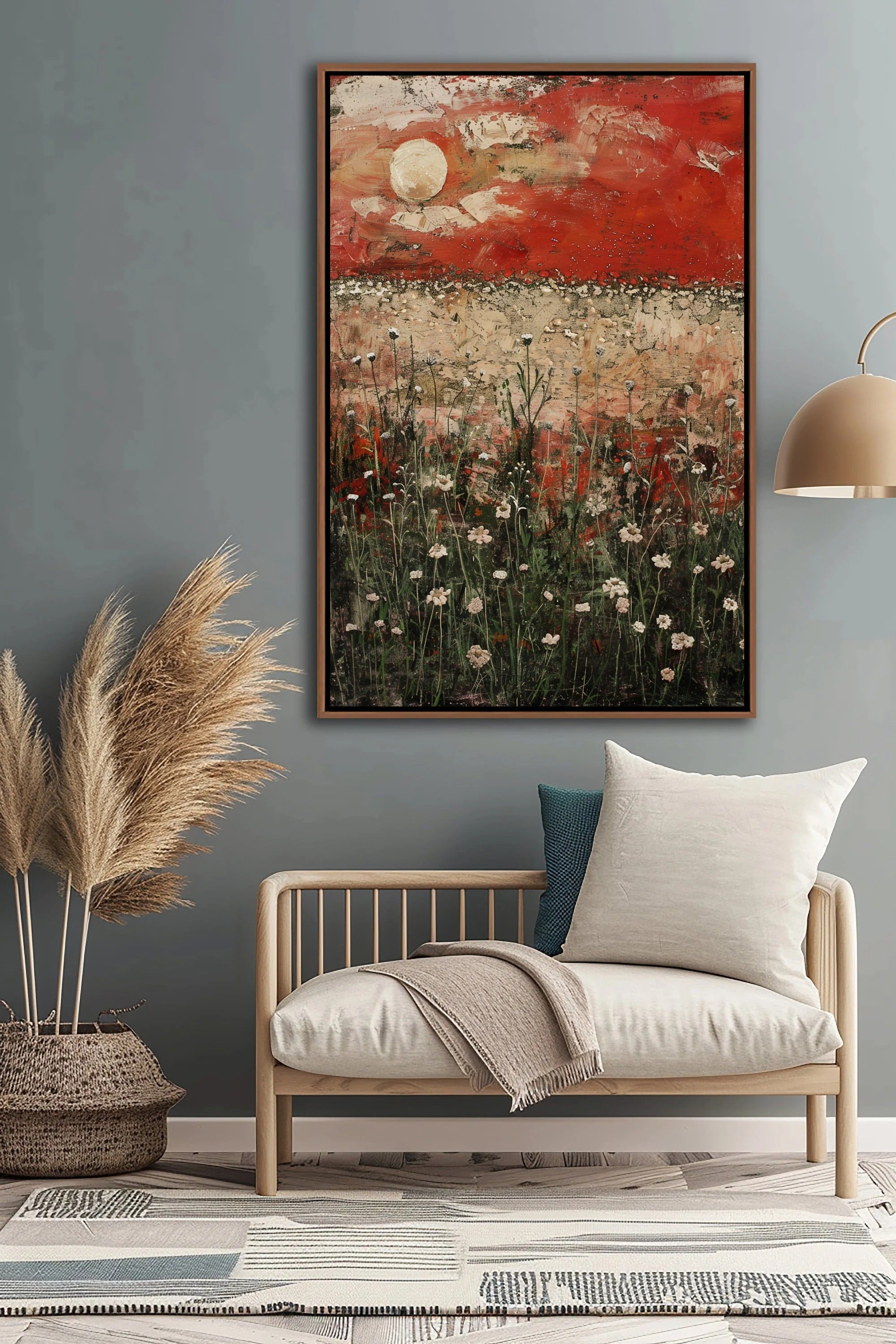 Spring Wildflowers Field Wall Art – Framed Canvas Print of Blooming Meadow, Floating Frame, Ready to Hang, Home Decor for Living Room