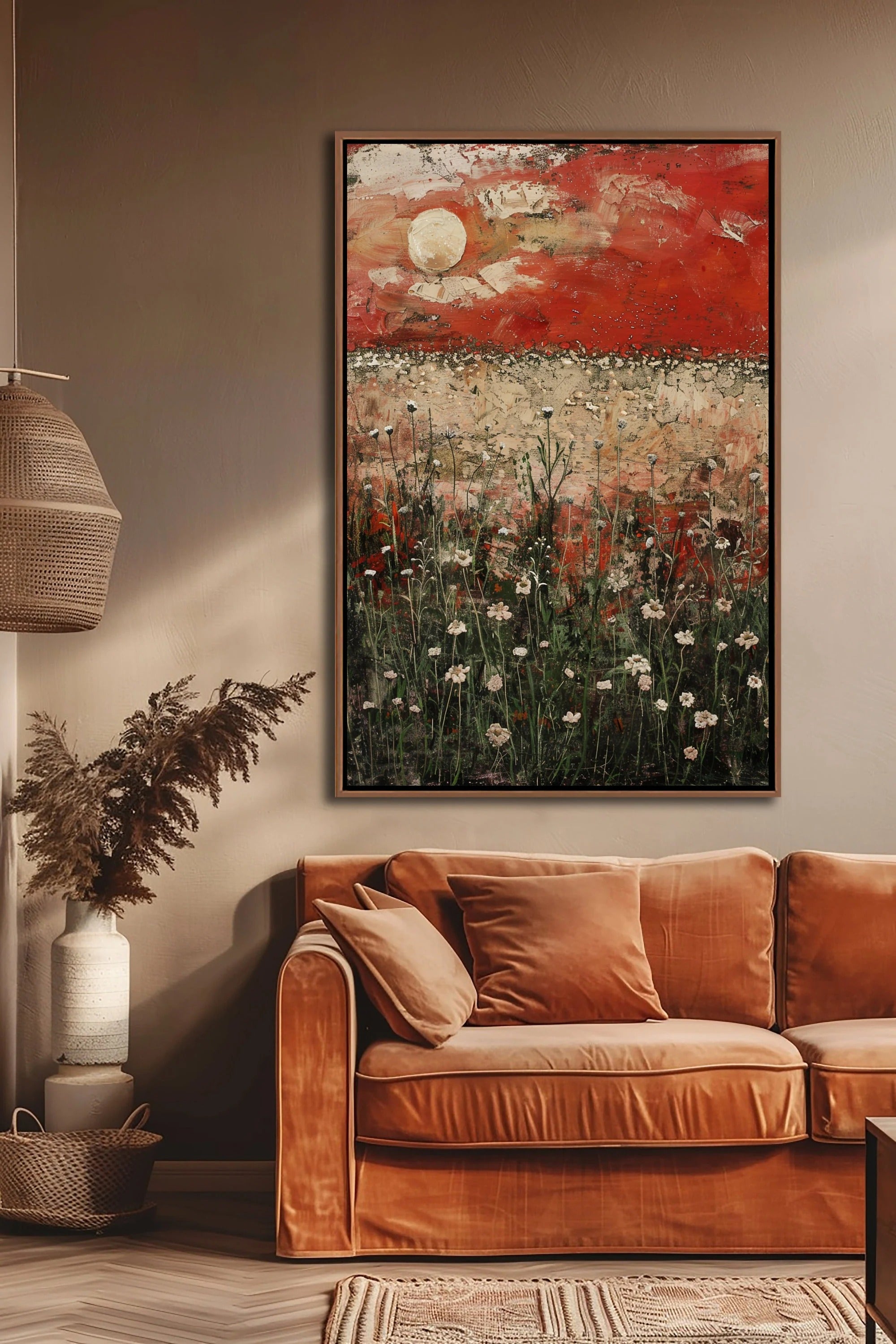 Spring Wildflowers Field Wall Art – Framed Canvas Print of Blooming Meadow, Floating Frame, Ready to Hang, Home Decor for Living Room