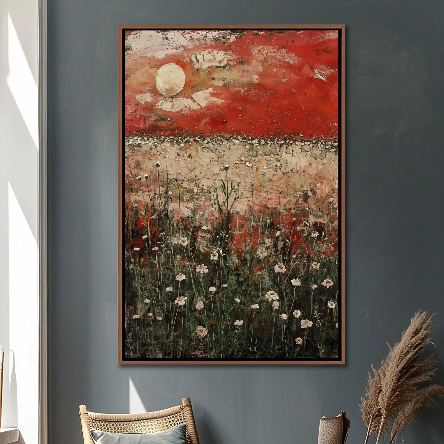 Spring Wildflowers Field Wall Art – Framed Canvas Print of Blooming Meadow, Floating Frame, Ready to Hang, Home Decor for Living Room
